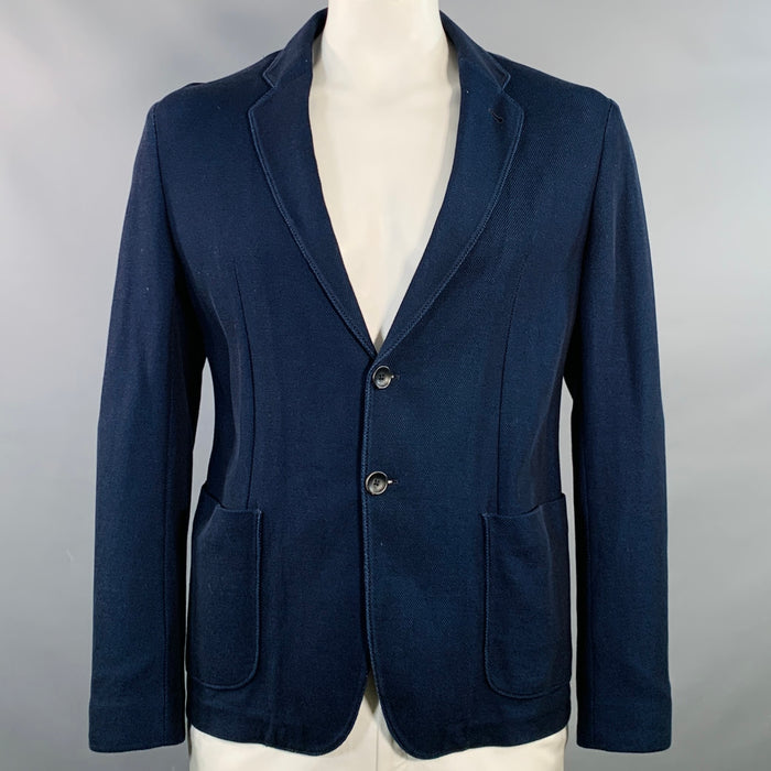 ARMANI COLLEZIONI Size XL Navy Blue Textured Cotton Jacket