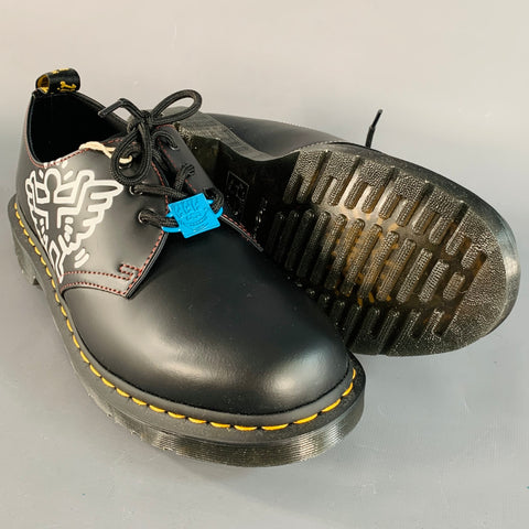 DR. MARTENS x KEITH HARING Size 11 Black Multi Color Graphic Leather Derby Lace-Up Shoes