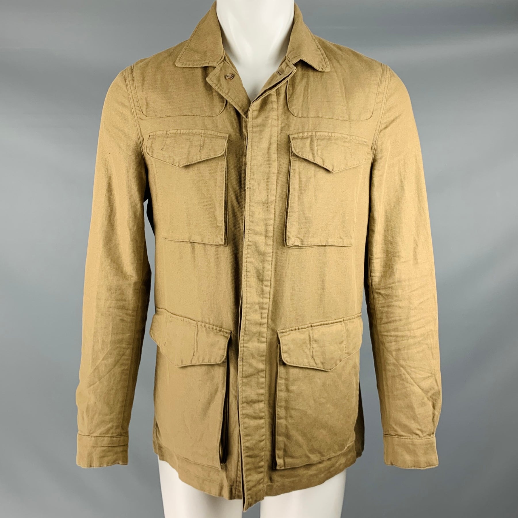 MASSIMO DUTTI Size M Tan Linen Blend Worker Jacket Sui Generis Designer Consignment