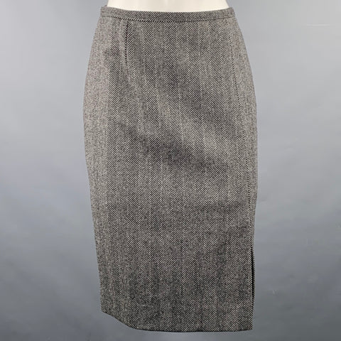 MICHAEL KORS COLLECTION Size 2 Grey Black Wool Cashmere Herringbone Pencil Skirt
