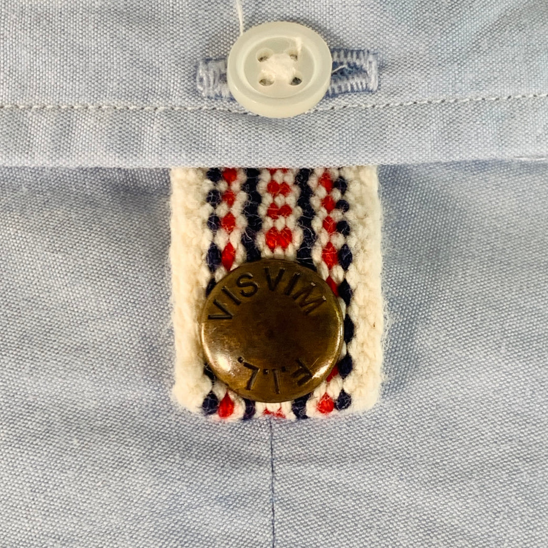 VISVIM Size L Blue Light Cotton Linen Button Down Collar Long Sleeve Shirt