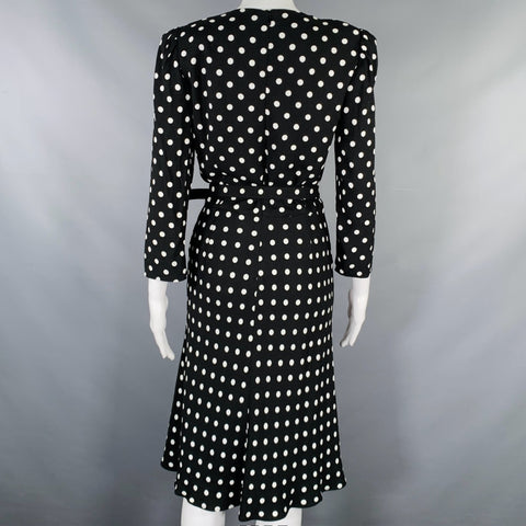 MICHAEL KORS COLLECTION Size 4 Black White Viscose Polka Dot Belted Dress