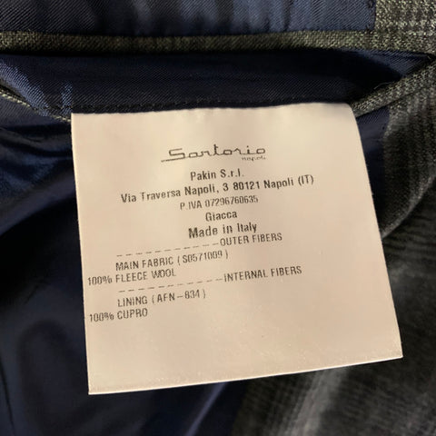 SANTORIO Chest Size 42 Grey Black Tartan Wool Notch Lapel Sport Coat