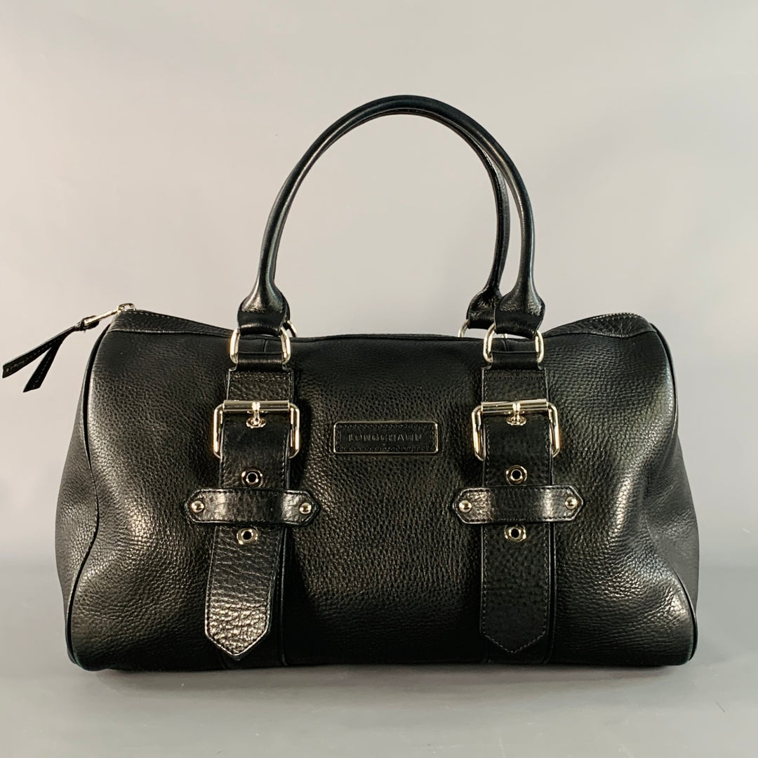 LONGCHAMP x KATE MOSS Black Silver Leather Top Handles Handbag