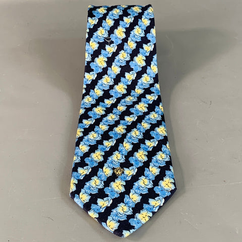 GIANNI VERSACE One Size Navy Yellow Floral Silk Tie