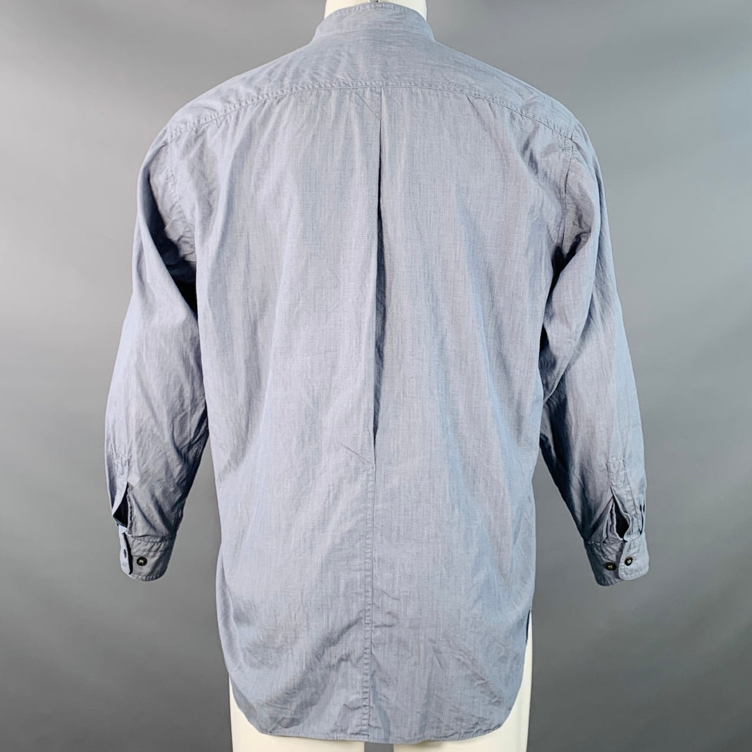 ISSEY MIYAKE Vintage Size M Blue Chambray Cotton Nehru Collar Long Sleeve Shirt