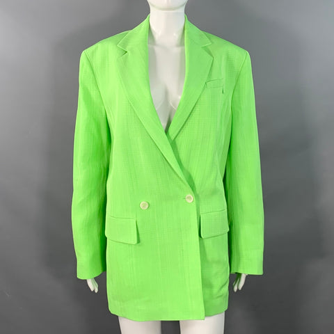 JACQUEMUS Size S Le Splash Neon Green White Viscose Silk Double Breasted Jacket Blazer