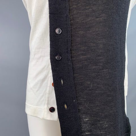 Y's by YOHJI YAMAMOTO Size M White Black Cotton Buttons Sleeveless Crew Neck T-shirt