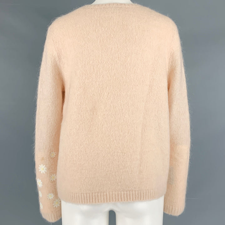 LA MAILLE SEZANE Size S Pink White Mohair Blend Embroidered Sweater
