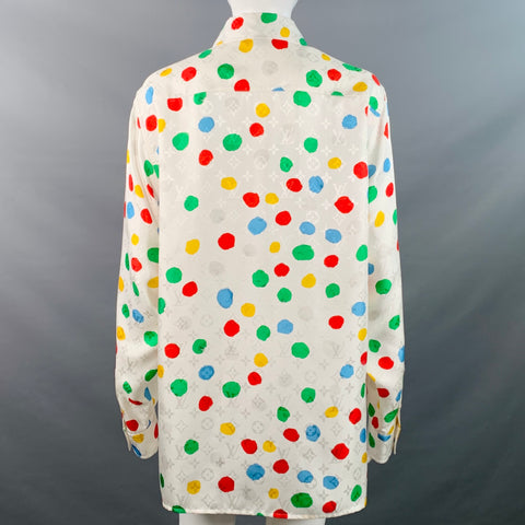LOUIS VUITTON x YAYOI KUSAMA Size M White Multi Color Silk Monogram Dots Button Up Shirt