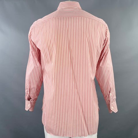 ERMENEGILDO ZEGNA Size L Pink White Stripe Cotton Slim Fit Long Sleeve Shirt