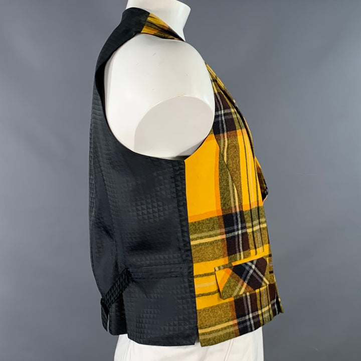 FAVOURBROOK Size 44 Yellow Black Brown Plaid Wool Formal Vest