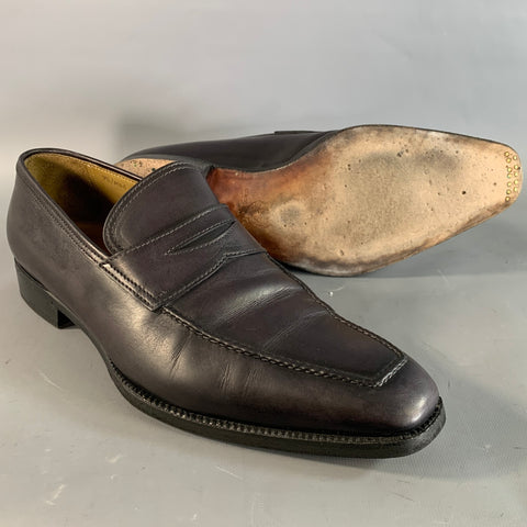 STEFANOBI Size 9.5 Black Leather Penny Loafer Loafers