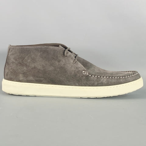 G BROWN Size 11.5 Grey Suede Lace-Up Boat Shoes