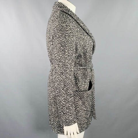 BILLY REID Size L Grey Black Wool Cotton Herringbone Belted Jacket