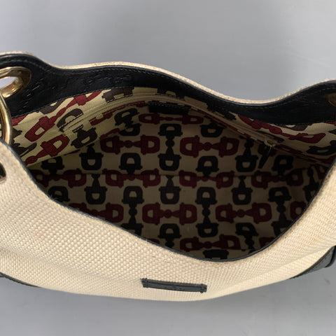 GUCCI Tan Black 257265 257268 Monogram Canvas Woven Hobo Handbag & Leather Goods