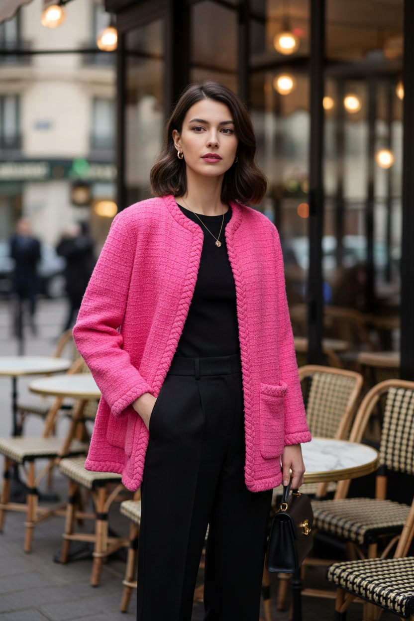 VALENTINO 2021 Size S Pink Wool Silk Tweed Oversized Jacket
