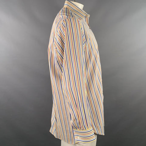 TURNBULL & ASSER Vintage Size L White Multi Color Stripe Cotton French Cuff Long Sleeve Shirt