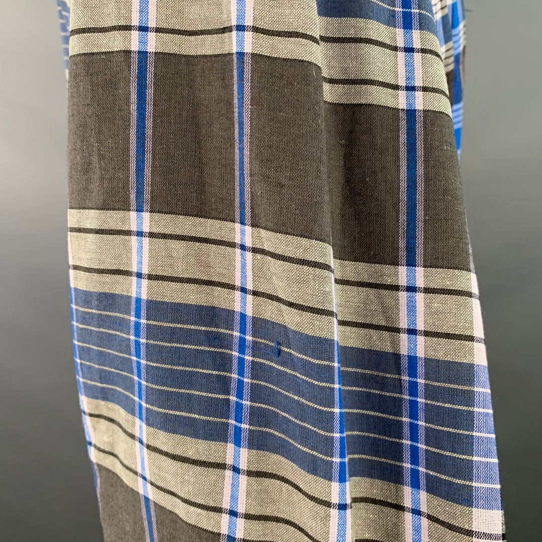 NICHOLAS DALEY Size M Blue Brown Plaid Cotton Side Ties Shirt Jacket