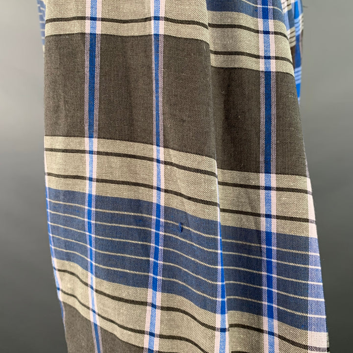 NICHOLAS DALEY Size M Blue Brown Plaid Cotton Side Ties Shirt Jacket