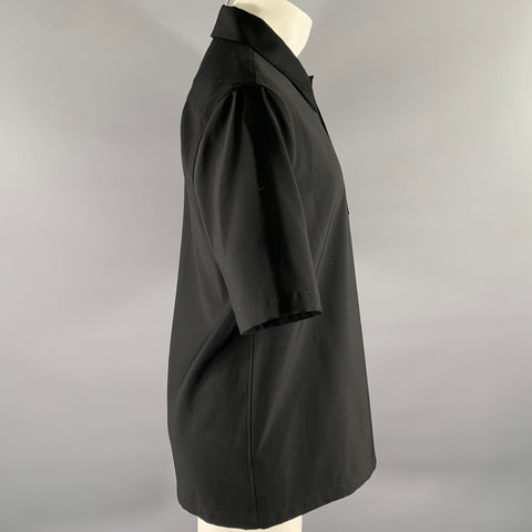 JIL SANDER Size M Black Wool Popover Short-Sleeve Shirt
