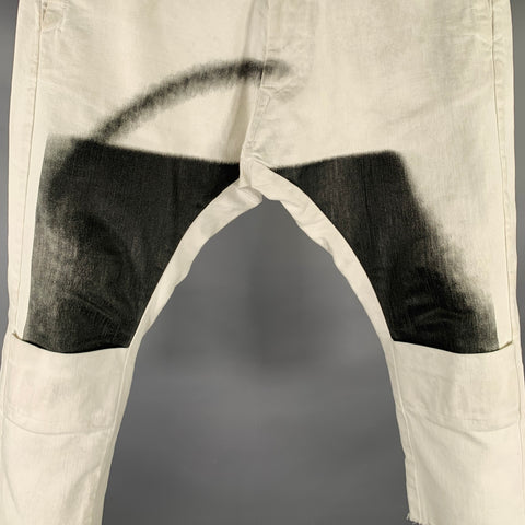 JULIUS JAPAN SS16 Size M White Grey Abstract Cotton Blend Zip Fly Casual Pants
