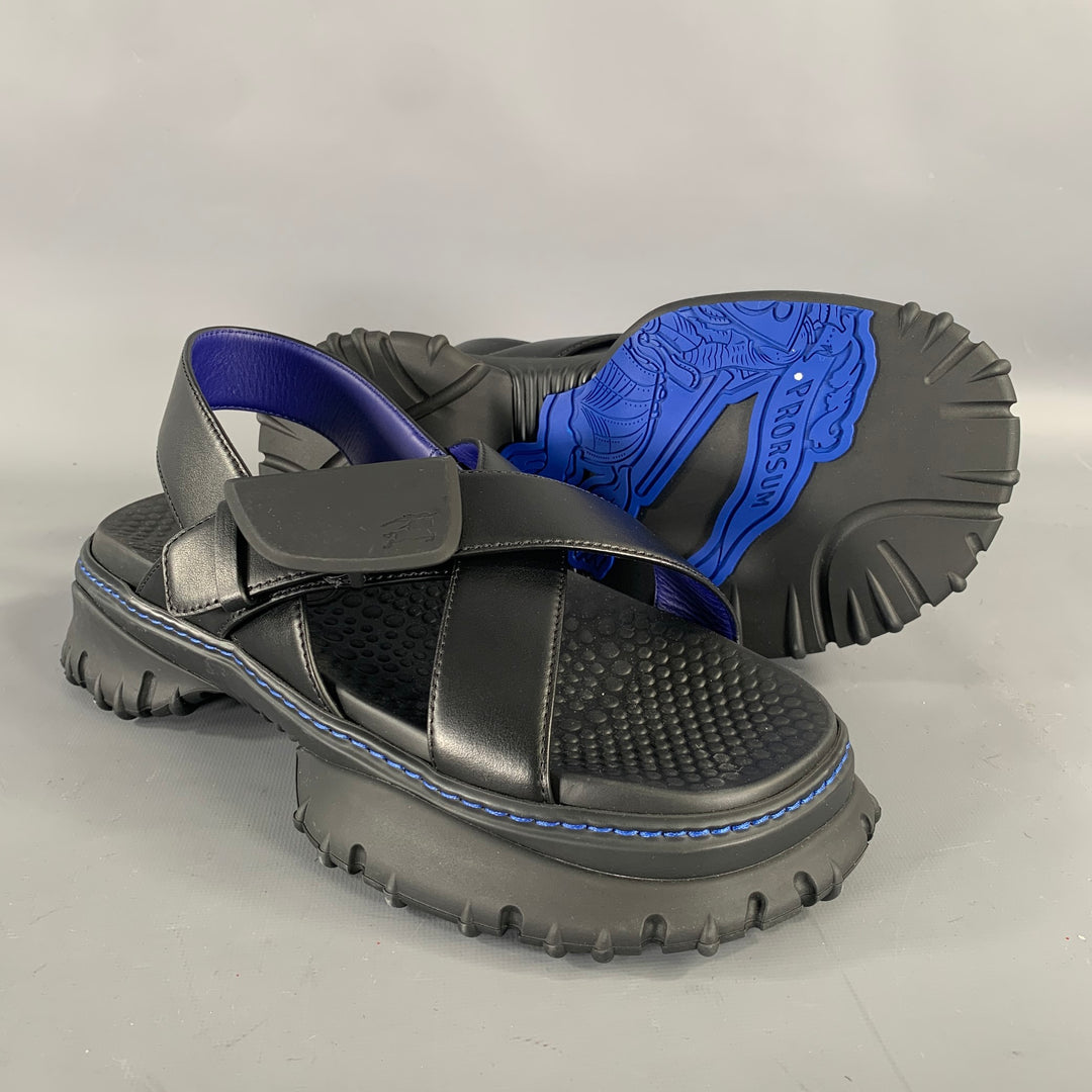 BURBERRY Size 10 Black Leather Sandals