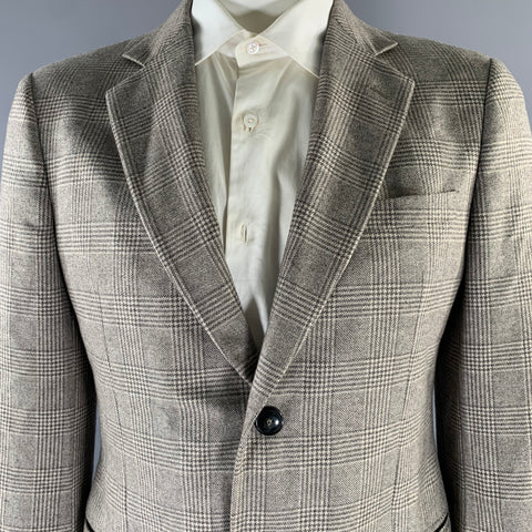 GIORGIO ARMANI Size 44 Grey Beige Glen Check Cashmere Silk Sport Coat