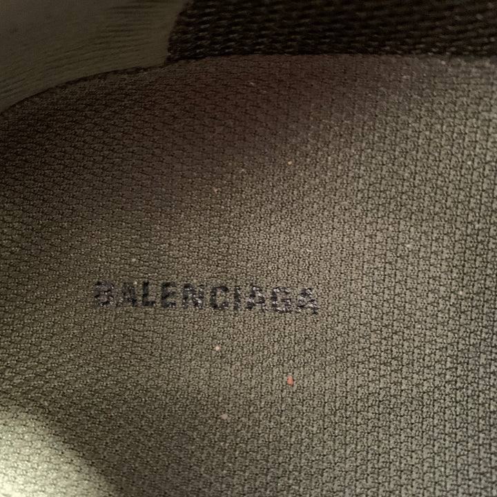 BALENCIAGA Size 11 Track 3 Green Olive Leather Nylon Lace-Up Sneakers