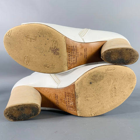 MAISON MARTIN MARGIELA Size 7 White Leather Peep Toe Boots