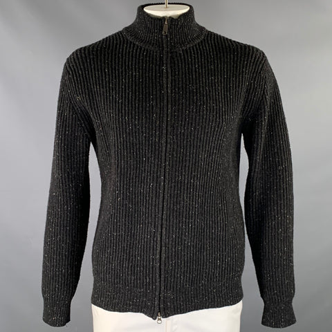 Pull zippé en laine côtelée CREEP taille L noir et gris