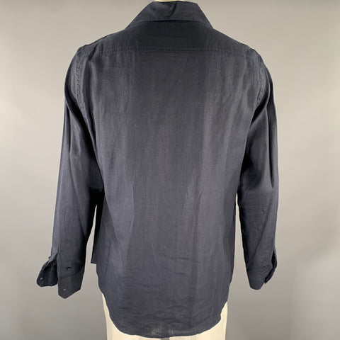 CAPRI Size XL Navy Linen Camp Long Sleeve Shirt