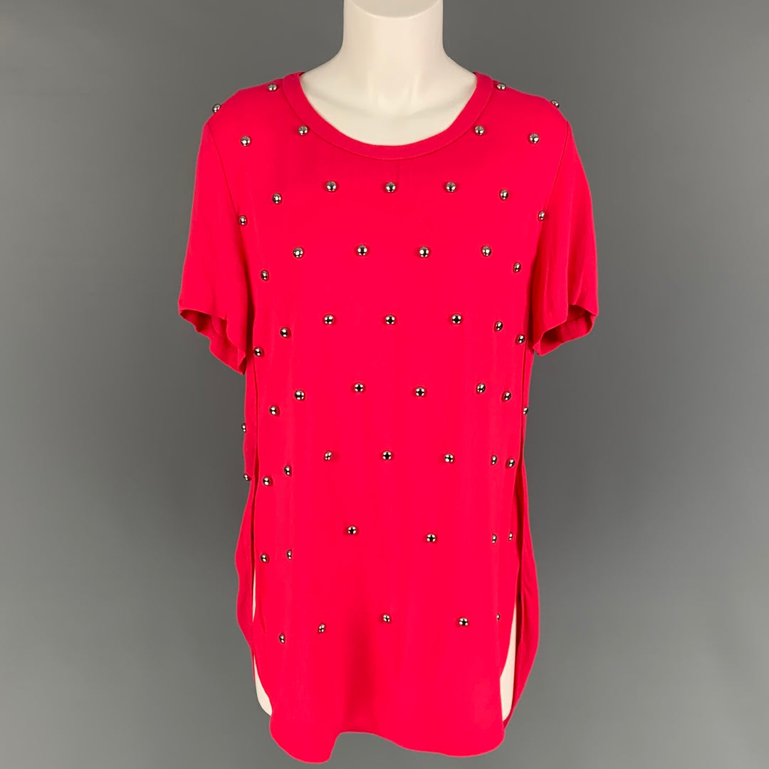 3.1 PHILLIP LIM Size 4 Pink Silver Viscose Studded Crew-Neck Dress Top