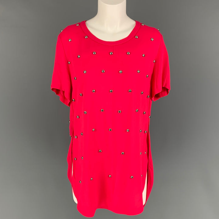 3.1 PHILLIP LIM Size 4 Pink Silver Viscose Studded Crew-Neck Dress Top