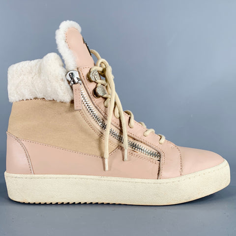 GIUSEPPE ZANOTTI Size 10 Pink Cream Leather High Top Lace-Up Sneakers