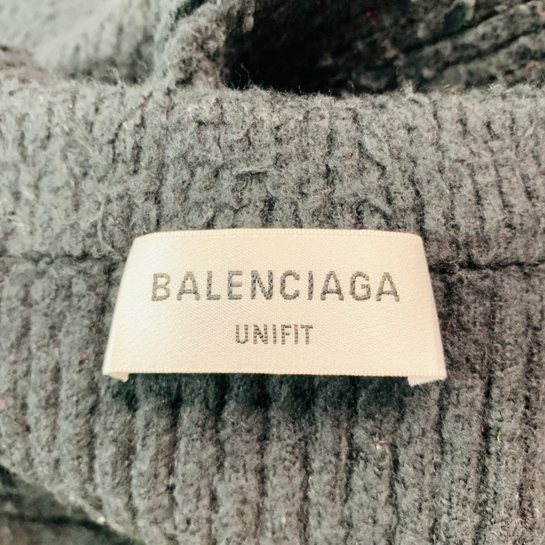 BALENCIAGA Size S Black Cotton Polyamide Ribbed Button Up Cardigan