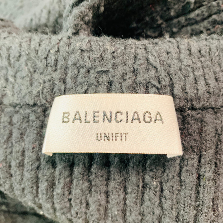 BALENCIAGA Size S Black Cotton Polyamide Ribbed Button Up Cardigan