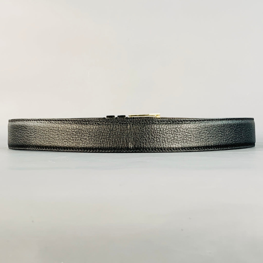 TOM FORD Size 36 Black Silver Pebble Grain Leather Belt