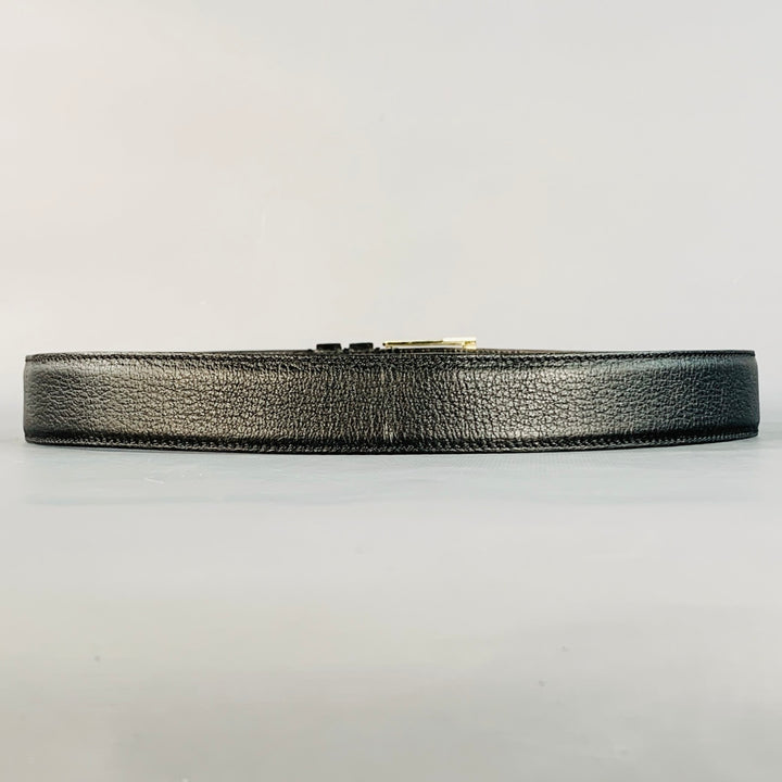 TOM FORD Size 36 Black Silver Pebble Grain Leather Belt