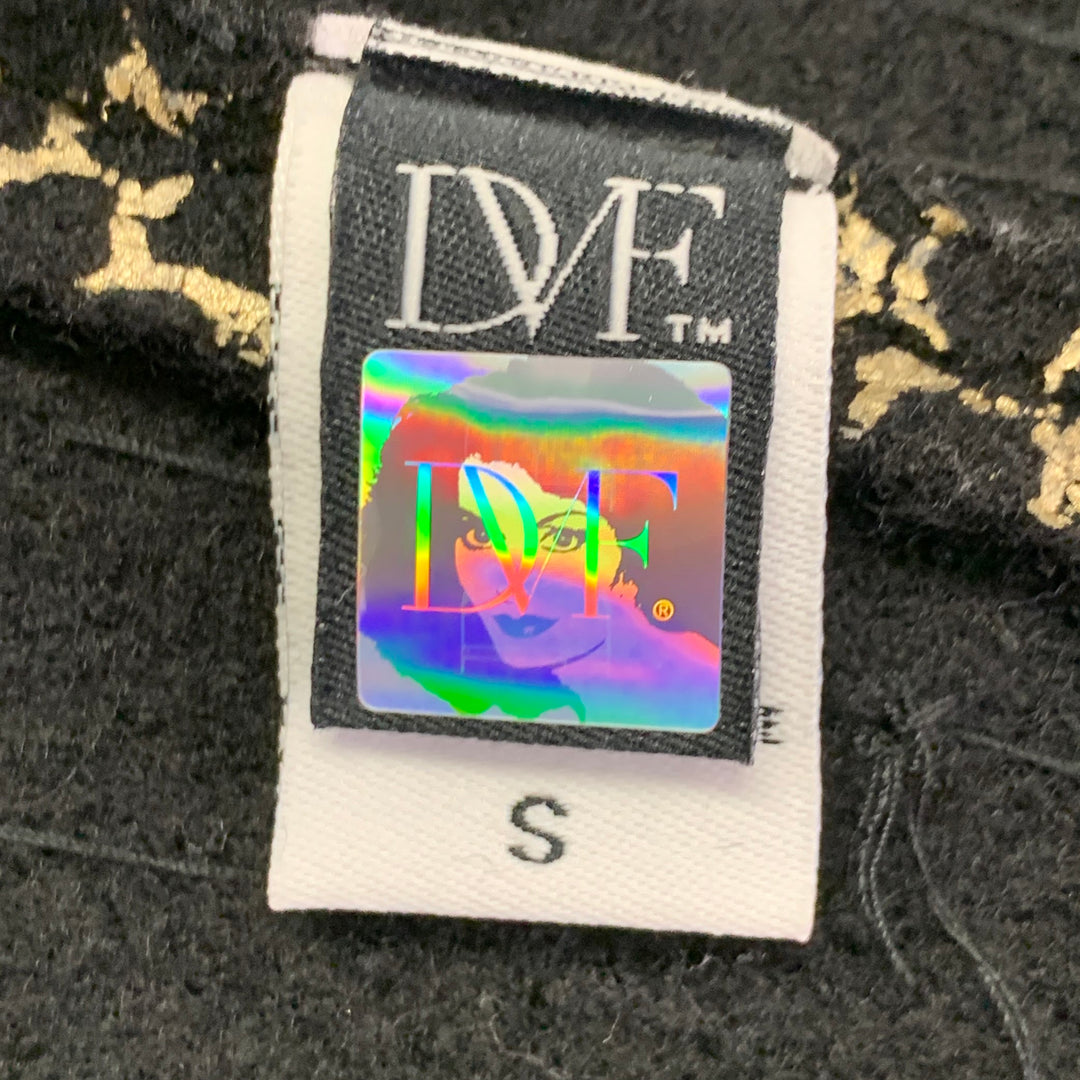 DIANE VON FURSTENBERG Size S Joele Black Gold Wool Cropped Jacket Blazer