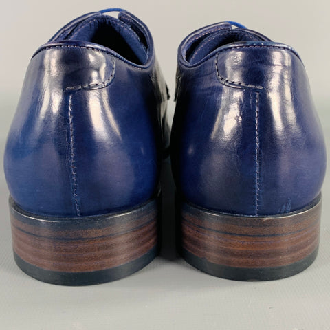 PAUL SMITH Size 8 Blue Leather Cap Toe Derby Lace-Up Shoes