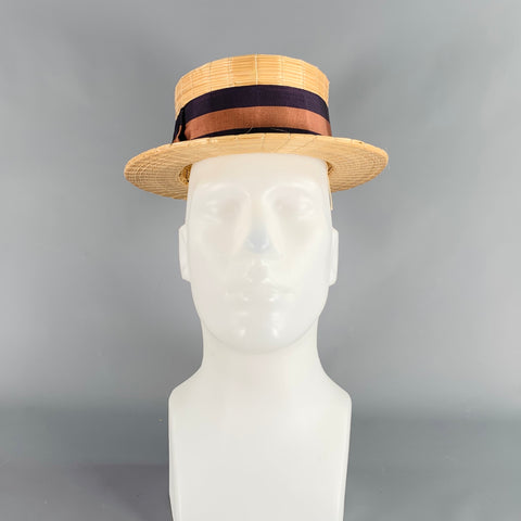 Chapeau Canotier en Paille Tressée Naturelle Vintage Taille 7
