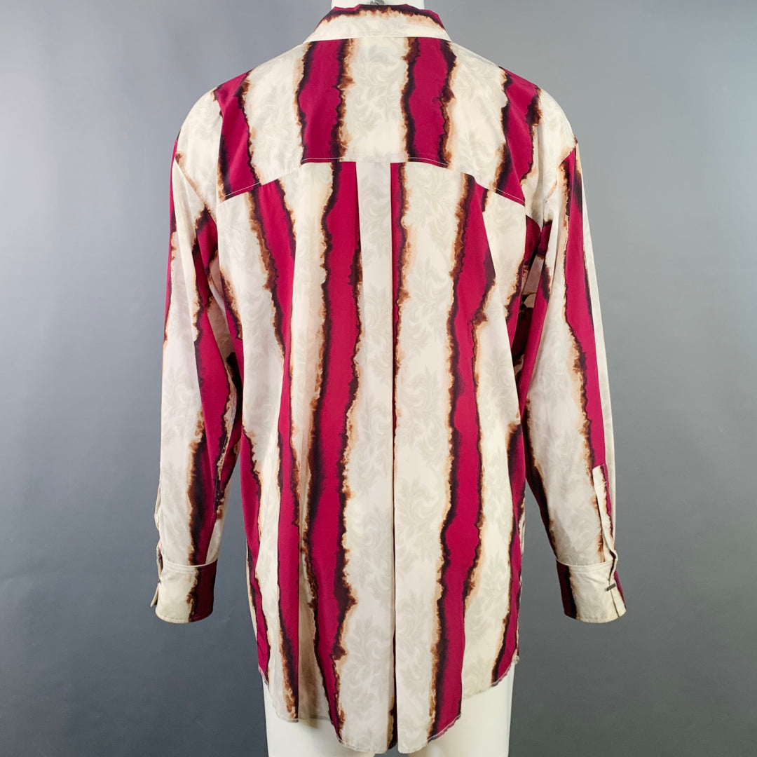 BED J.W. FORD Size M Ivory Magenta Print Polyester One Pocket Long Sleeve Shirt