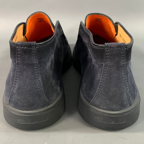 SANTONI Size 9.5 Navy Solid Suede Chukka Loafers