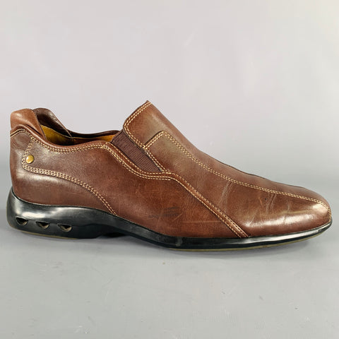 COLE HAAN Size 9.5 Brown Contrast Stitch Leather Slip On Loafers