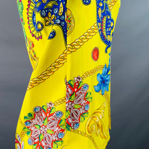 VERSACE Size M Yellow Multi Color Baroque Twill Short Sleeve Shirt