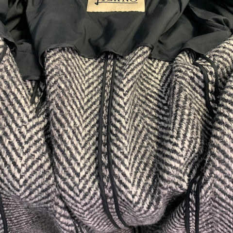 HERNO Size XL Black White Virgin Wool Blend Herringbone Belted Robe Coat