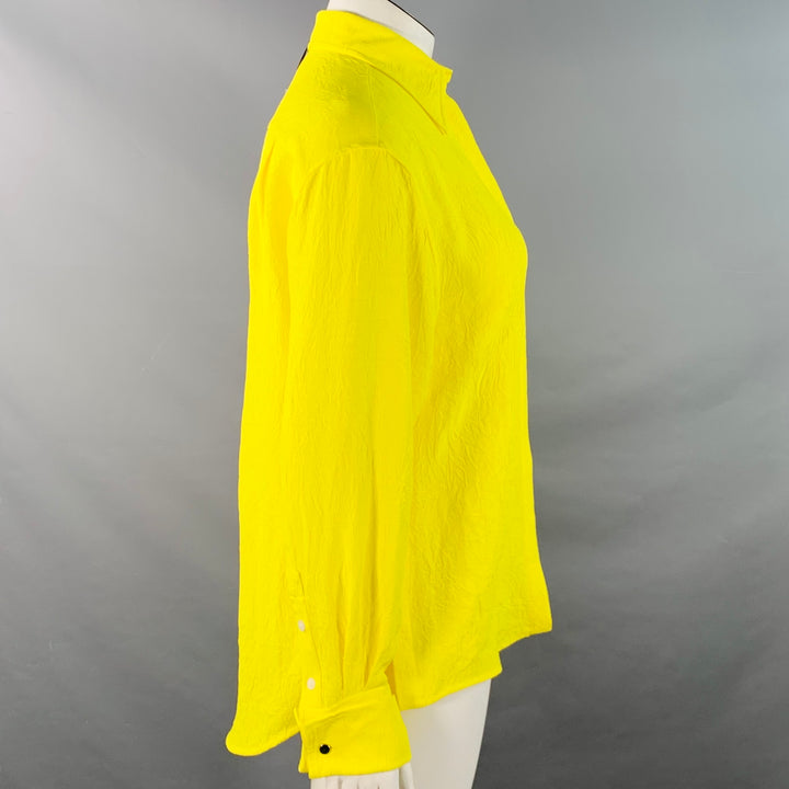 PROENZA SCHOULER Size L Neon Yellow Wrinkled Acetate Hidden Placket Long Sleeve Shirt
