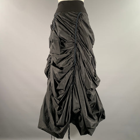 DONNA KARAN Size M Black Silk Blend Ruched Bubble Hem Long Skirt