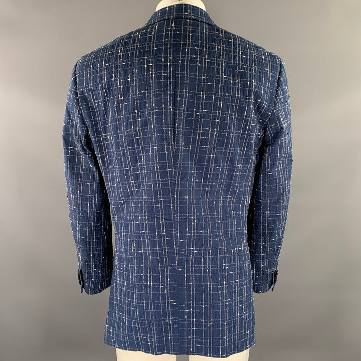 PORTS 1961 Chest Size 40 Navy White Window Pane Cotton Blend Sport Coat